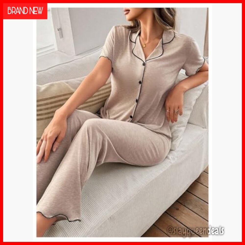 Soft Button Down Pajama Set Short Sleeve Shirt Pants Lounge Sleepwear - Picture 3 of 5